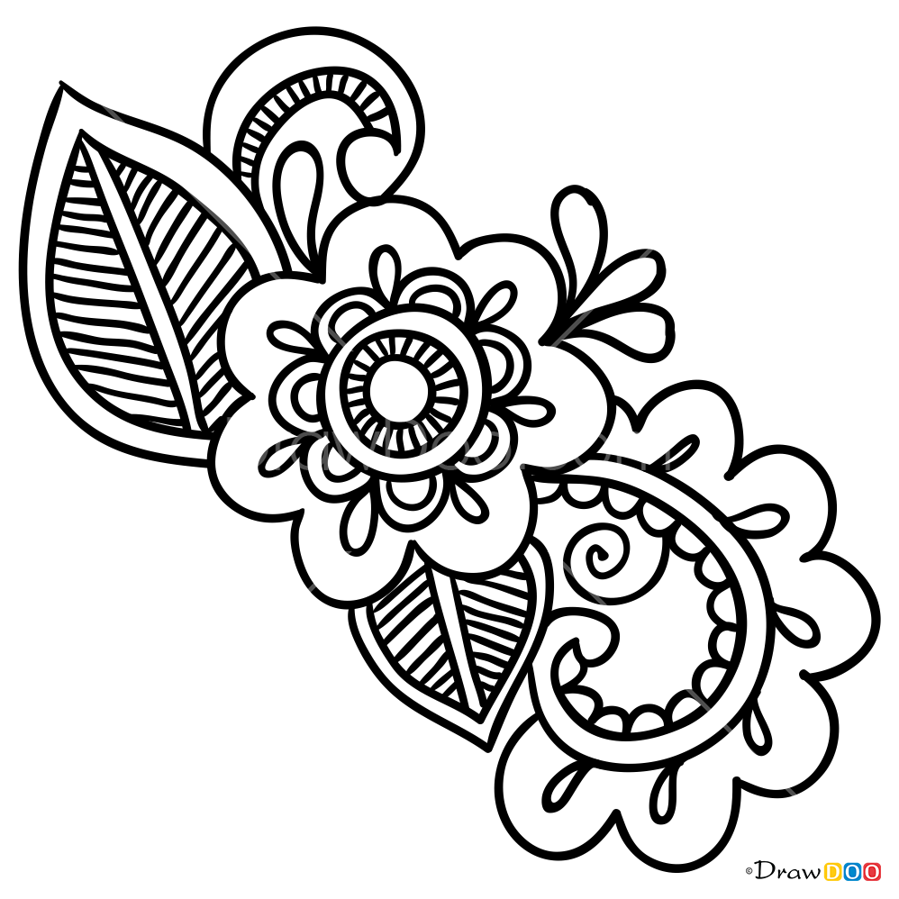 How to Draw Mehndi Flower 1, Tattoo Henna